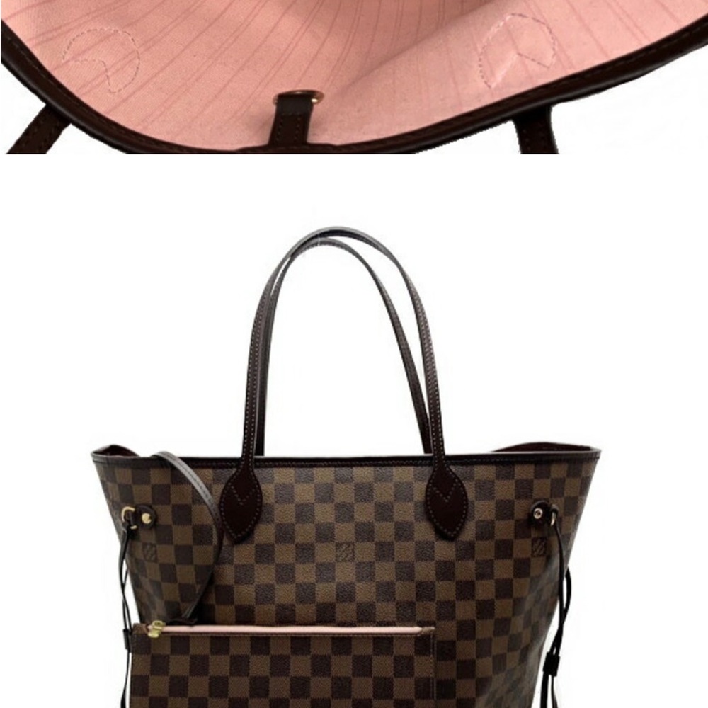 Louis Vuitton Brown Checkered Tote with Pink Interior